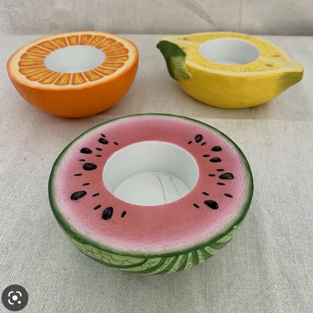 New Partylite set of three fruit candle holders-watermelon, orange and lemon